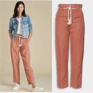 Veronica Beard Jeans Paperbag Linen Blend Casual Ankle Pants Sz 6 Red Rust